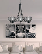 Paramount Eight Light Chandelier in Matte Black with Smoke Textured Shade