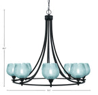 Paramount Eight Light Chandelier in Matte Black with Turquoise Textured Shade