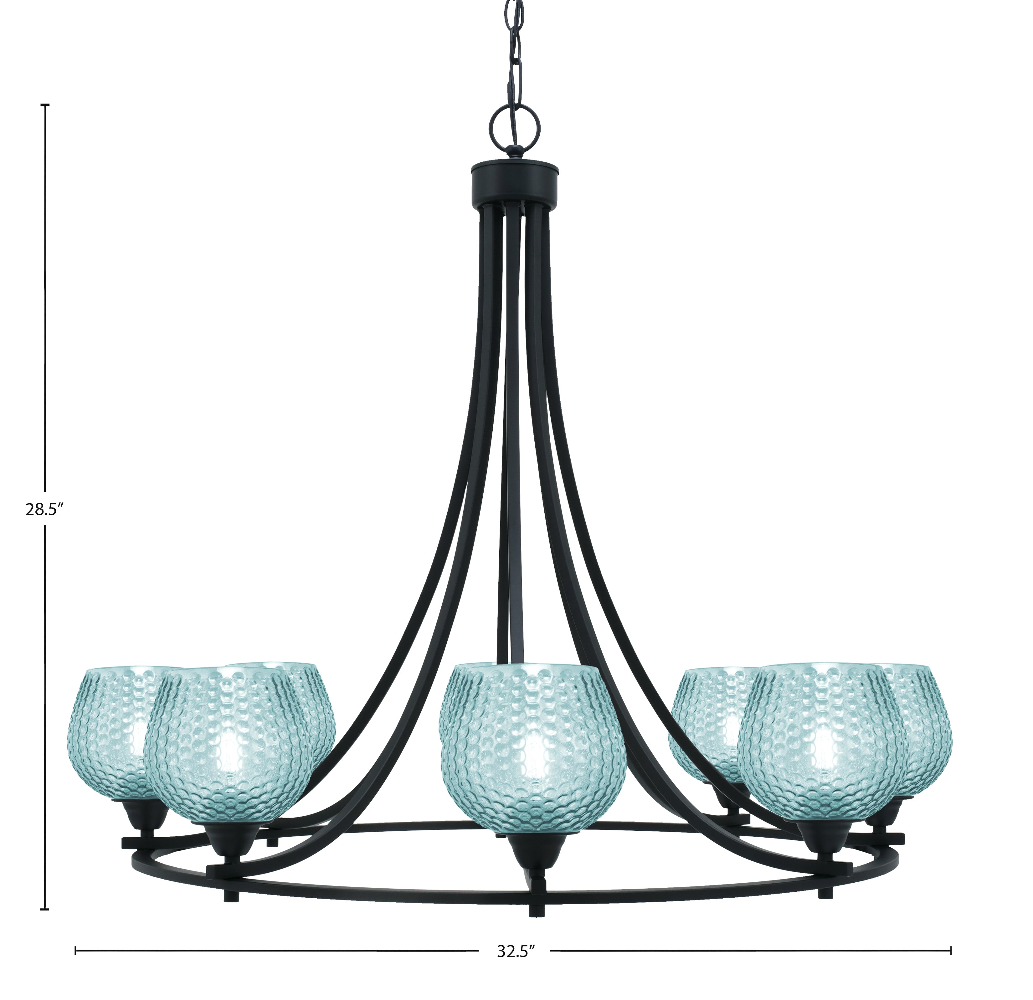 Paramount Eight Light Chandelier in Matte Black with Turquoise Textured Shade