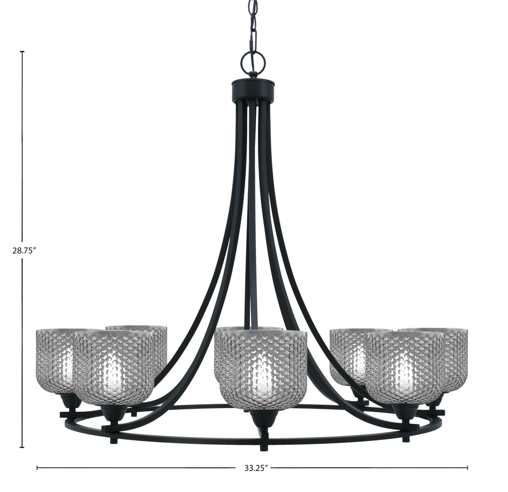 Paramount Eight Light Chandelier in Matte Black with Smoke Textured Shade