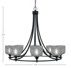 Paramount Eight Light Chandelier in Matte Black with Smoke Textured Shade