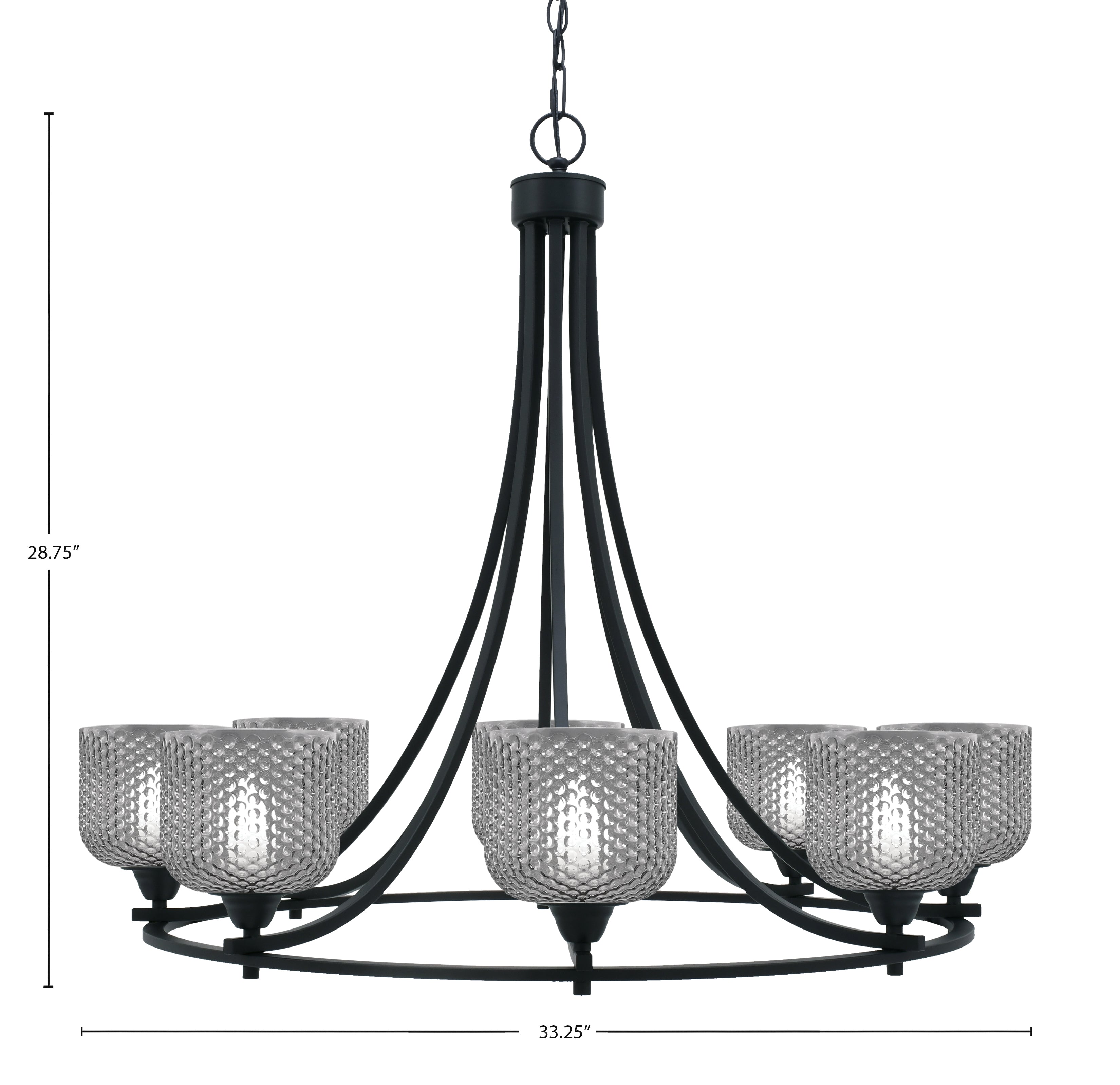 Paramount Eight Light Chandelier in Matte Black with Smoke Textured Shade