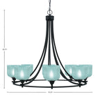 Paramount Eight Light Chandelier in Matte Black with Turquoise Textured Shade