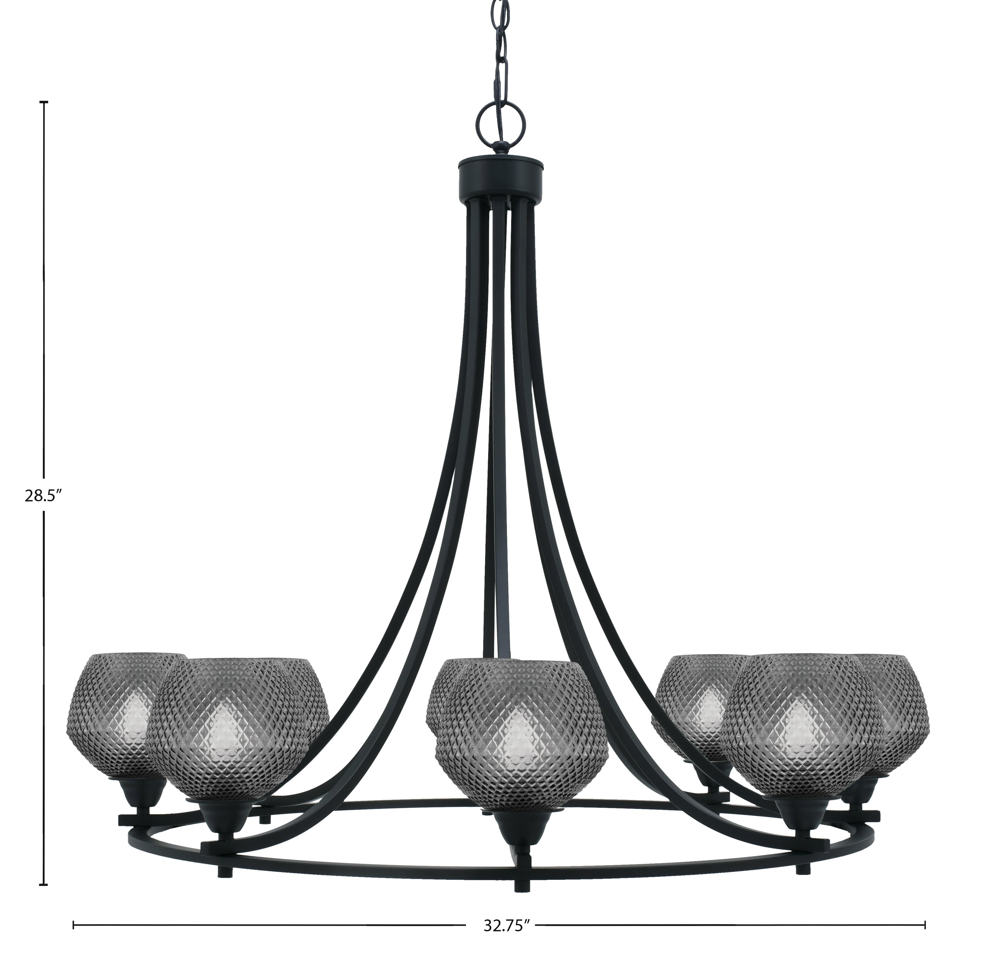 Paramount Eight Light Chandelier in Matte Black with Smoke Textured Shade