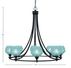 Paramount Eight Light Chandelier in Matte Black with Turquoise Textured Shade