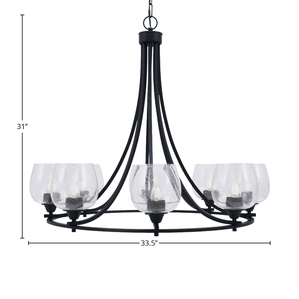 Paramount Eight Light Chandelier in Matte Black with 6" Clear Bubble Shade