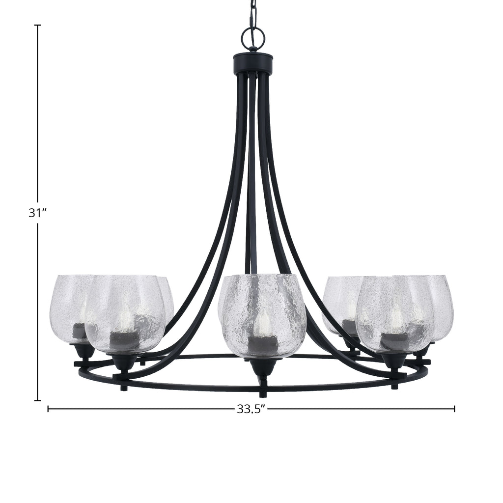 Paramount Eight Light Chandelier in Matte Black with 6" Smoke Bubble Shade