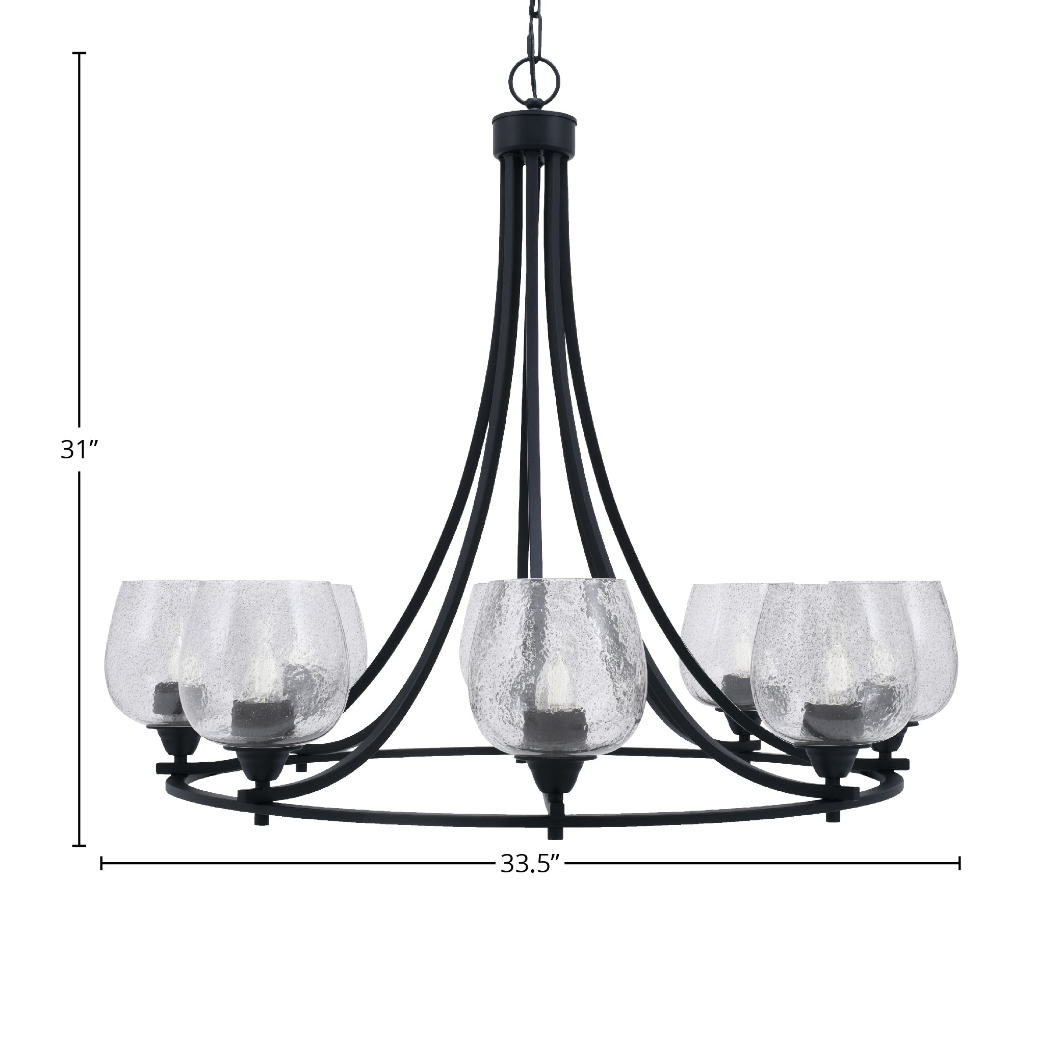 Paramount Eight Light Chandelier in Matte Black with 6" Smoke Bubble Shade