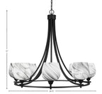 Paramount Eight Light Chandelier in Matte Black with 6" Onyx Swirl Shade
