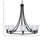 Paramount Eight Light Chandelier in Matte Black with 5" Clear Ribbed Shade