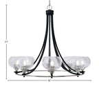 Paramount Eight Light Chandelier in Matte Black & Brushed Nickel with 7" Clear Bubble Shade