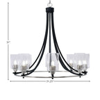 Paramount Eight Light Chandelier in Matte Black & Brushed Nickel with 4" Clear Bubble Shade