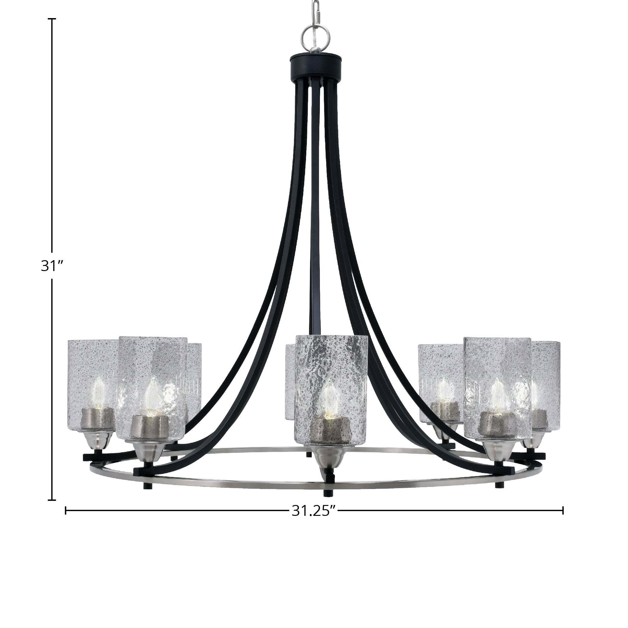 Paramount Eight Light Chandelier in Matte Black & Brushed Nickel with 4" Smoke Bubble Shade