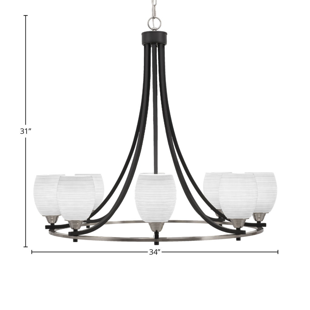 Paramount Eight Light Chandelier in Matte Black & Brushed Nickel with 5" White Matrix Shade