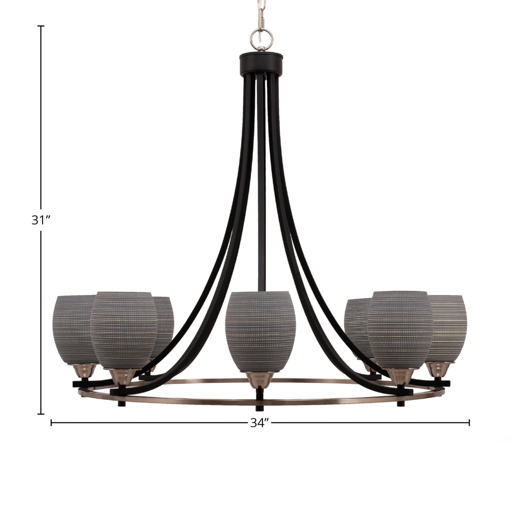 Paramount Eight Light Chandelier in Matte Black & Brushed Nickel with 5" Gray Matrix Shade