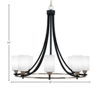 Paramount Eight Light Chandelier in Matte Black & Brushed Nickel with 4" White Matrix Shade