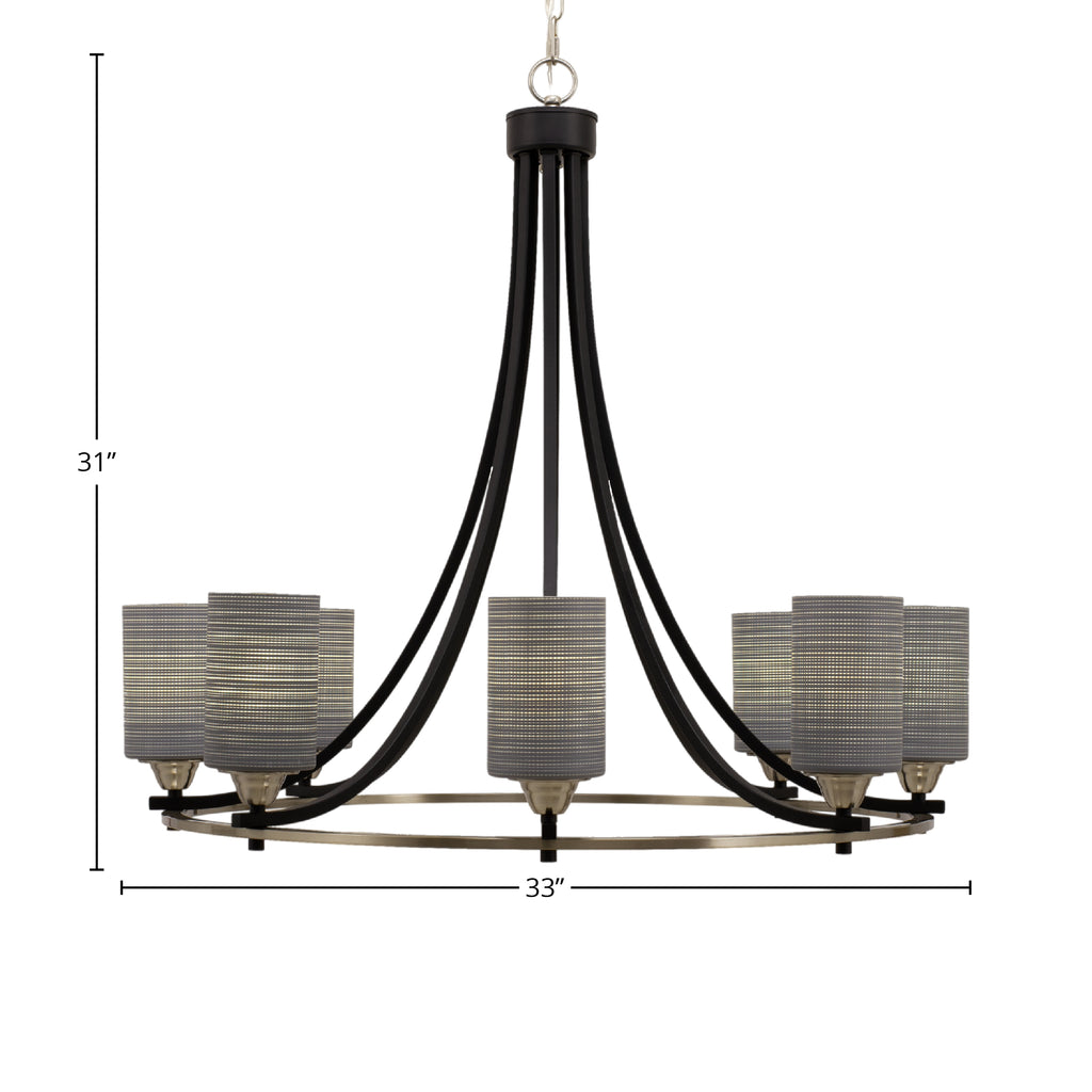 Paramount Eight Light Chandelier in Matte Black & Brushed Nickel with 4" Gray Matrix Shade