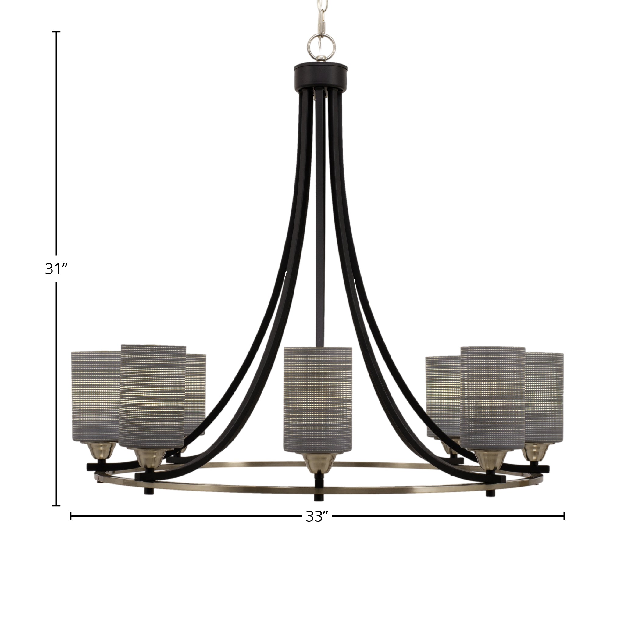 Paramount Eight Light Chandelier in Matte Black & Brushed Nickel with 4" Gray Matrix Shade