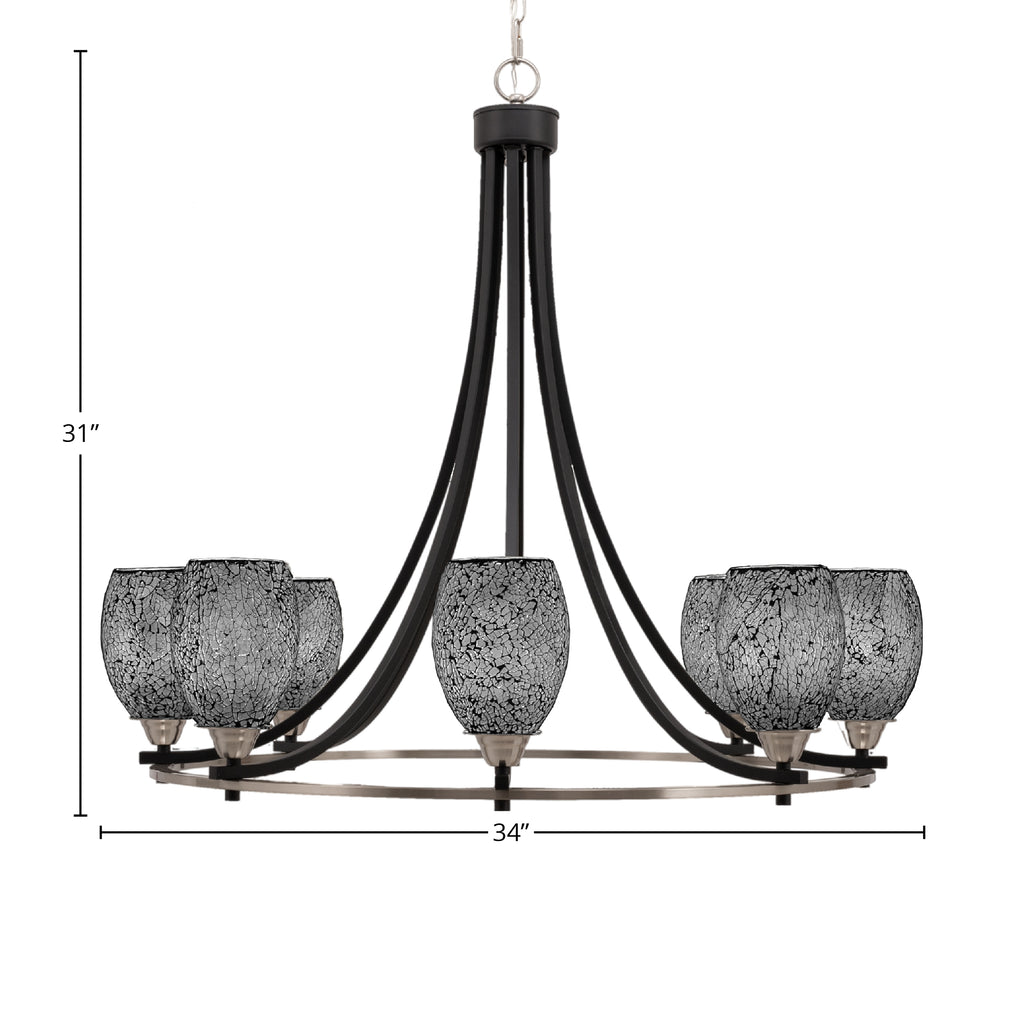 Paramount Eight Light Chandelier in Matte Black & Brushed Nickel with 5" Black Fusion Shade
