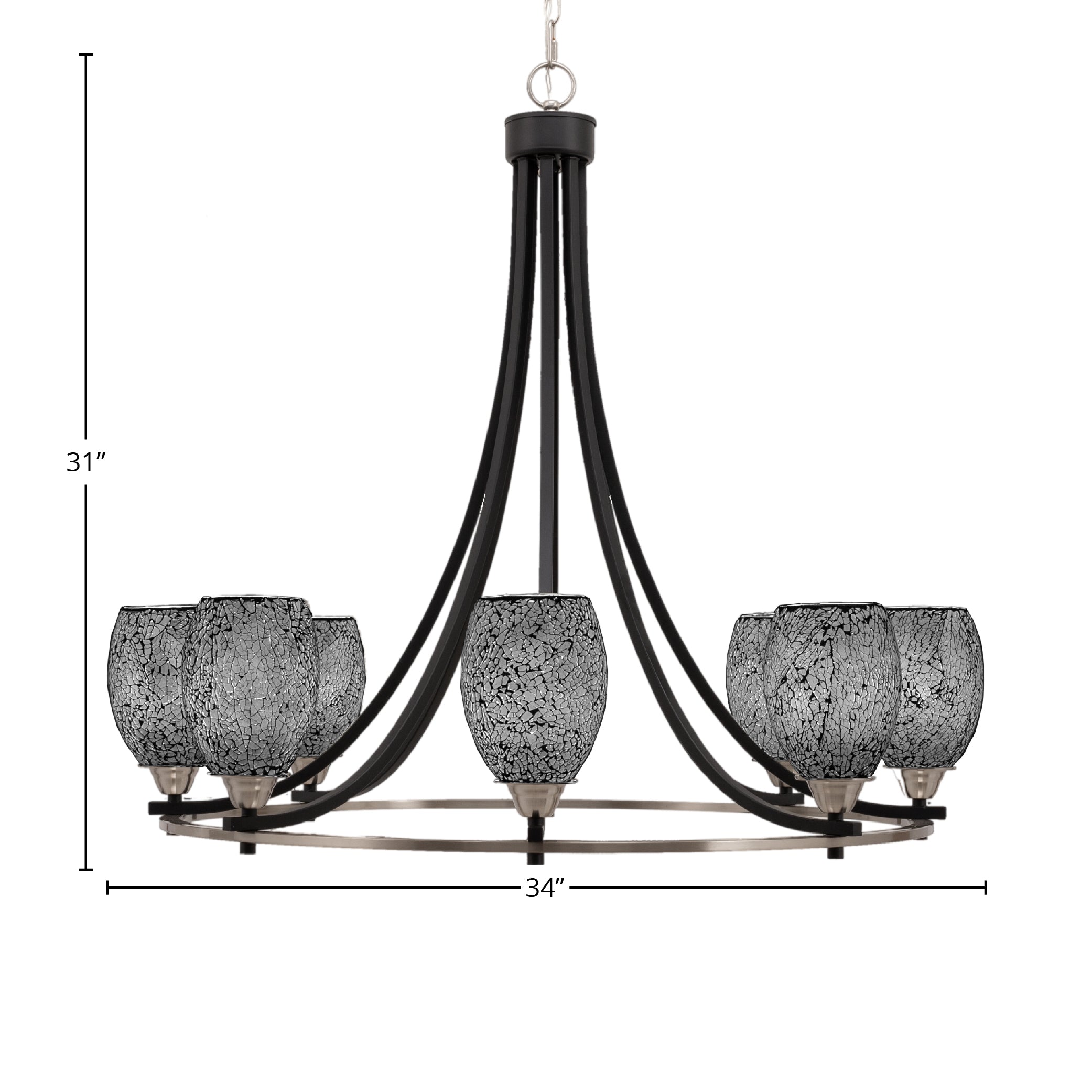 Paramount Eight Light Chandelier in Matte Black & Brushed Nickel with 5" Black Fusion Shade