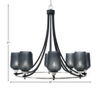 Paramount Eight Light Chandelier in Matte Black & Brushed Nickel with 5" Smoke Textured Shade