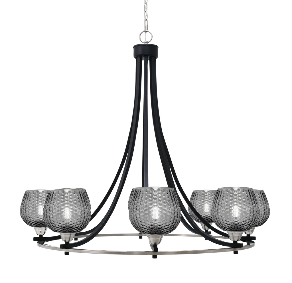 Paramount Eight Light Chandelier in Matte Black & Brushed Nickel with Smoke Textured Shade
