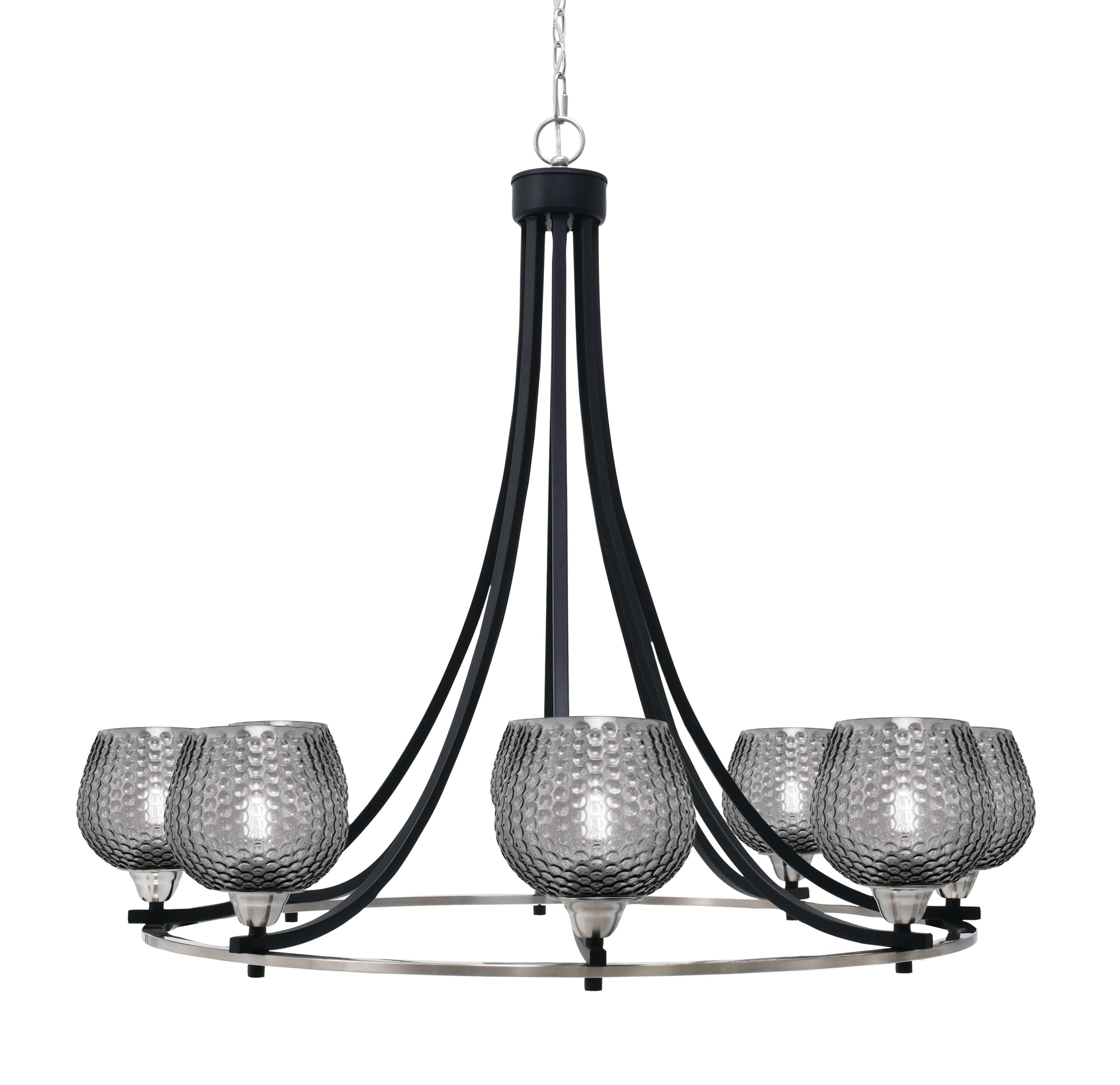 Paramount Eight Light Chandelier in Matte Black & Brushed Nickel with Smoke Textured Shade