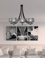Paramount Eight Light Chandelier in Matte Black & Brushed Nickel with Smoke Textured Shade