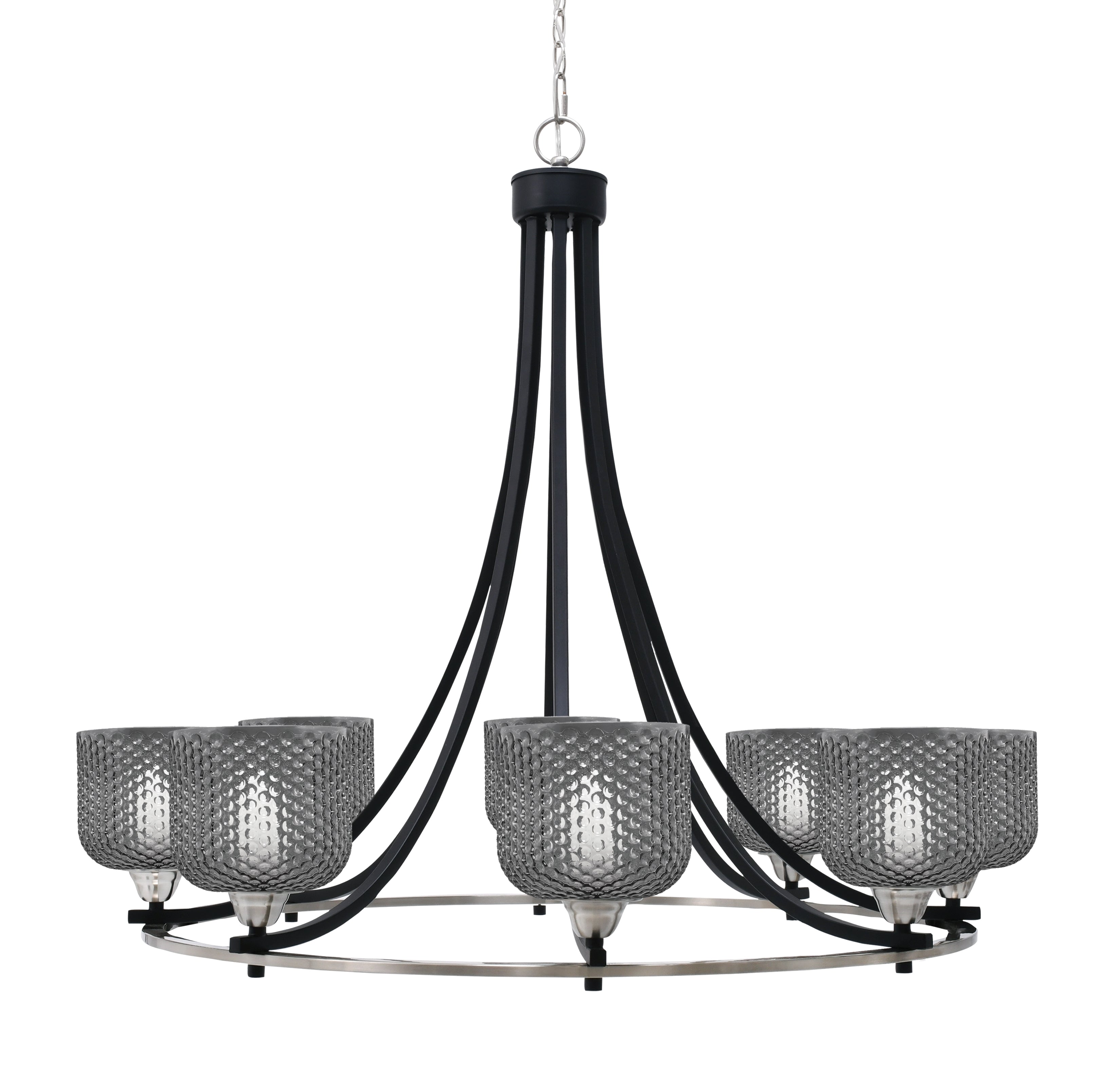 Paramount Eight Light Chandelier in Matte Black & Brushed Nickel with Smoke Textured Shade