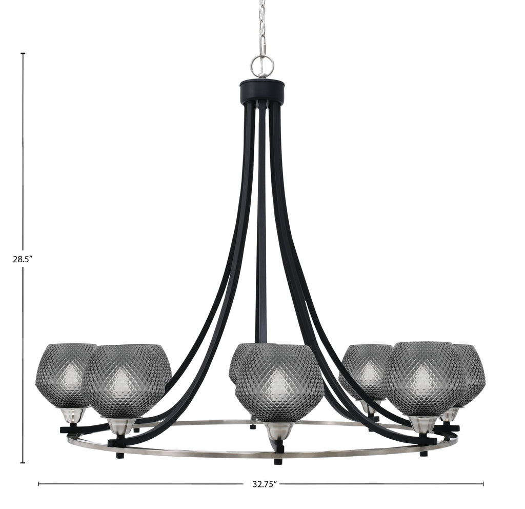 Paramount Eight Light Chandelier in Matte Black & Brushed Nickel with Smoke Textured Shade