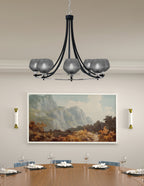 Paramount Eight Light Chandelier in Matte Black & Brushed Nickel with Smoke Textured Shade