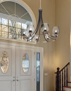 Paramount Eight Light Chandelier in Matte Black & Brushed Nickel with 6" Smoke Bubble Shade