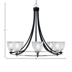 Paramount Eight Light Chandelier in Matte Black & Brushed Nickel with 5" Clear Ribbed Shade