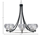 Paramount Eight Light Chandelier in Matte Black & Brushed Nickel with 6" Clear Ribbed Shade