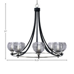 Paramount Eight Light Chandelier in Matte Black & Brushed Nickel with 6" Smoke Ribbed Shade