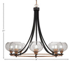 Paramount Eight Light Chandelier in Matte Black & Brass with 7" Clear Bubble Shade