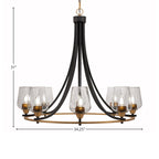 Paramount Eight Light Chandelier in Matte Black & Brass with 5" Clear Bubble Shade