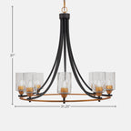 Paramount Eight Light Chandelier in Matte Black & Brass with 4" Clear Bubble Shade
