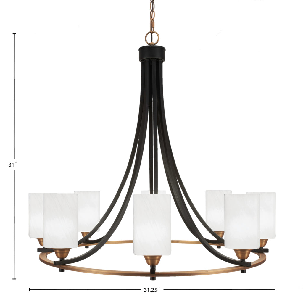 Paramount Eight Light Chandelier in Matte Black & Brass with 4" White Marble Shade