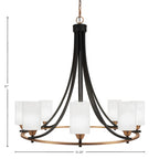 Paramount Eight Light Chandelier in Matte Black & Brass with 4" White Marble Shade