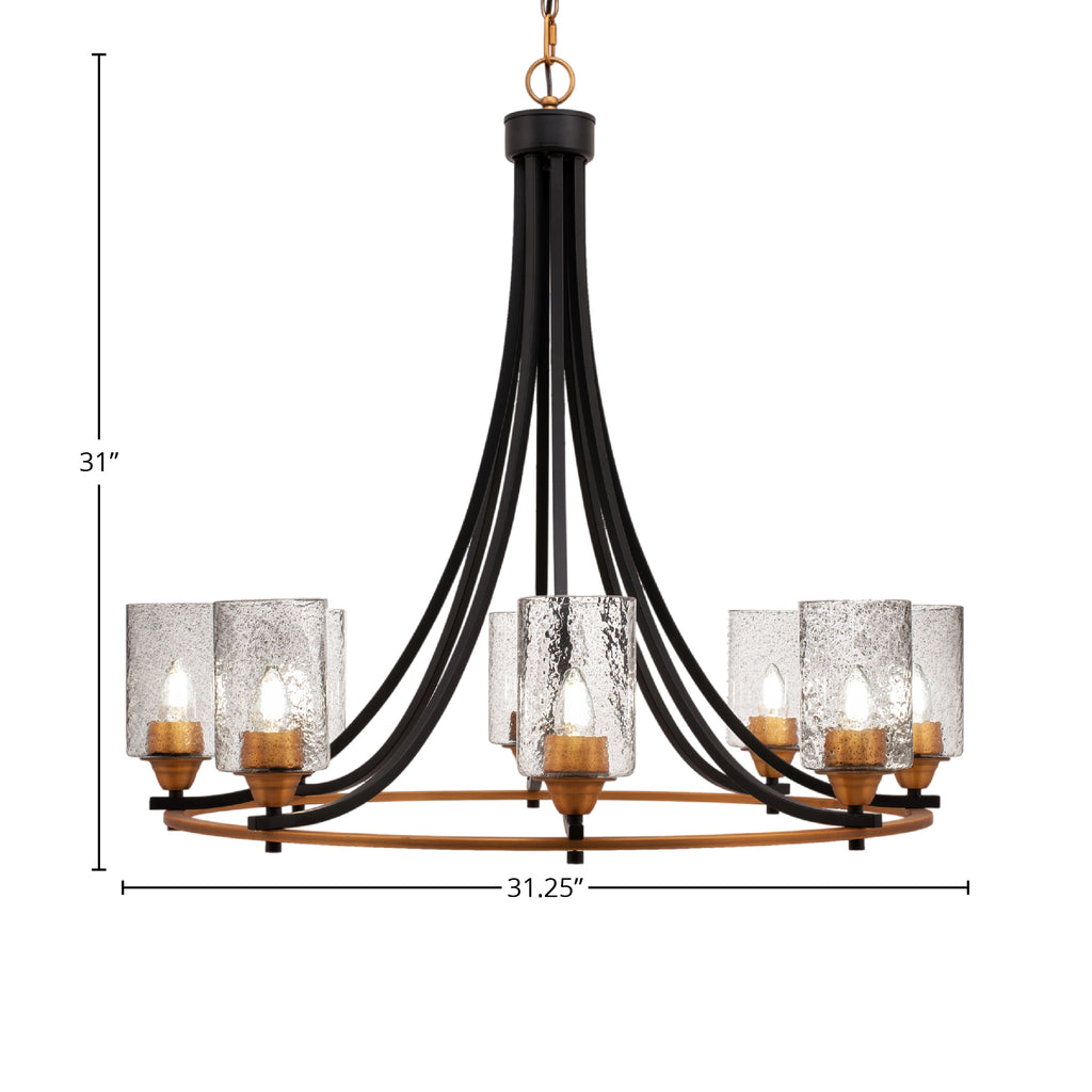 Paramount Eight Light Chandelier in Matte Black & Brass with 4" Smoke Bubble Shade