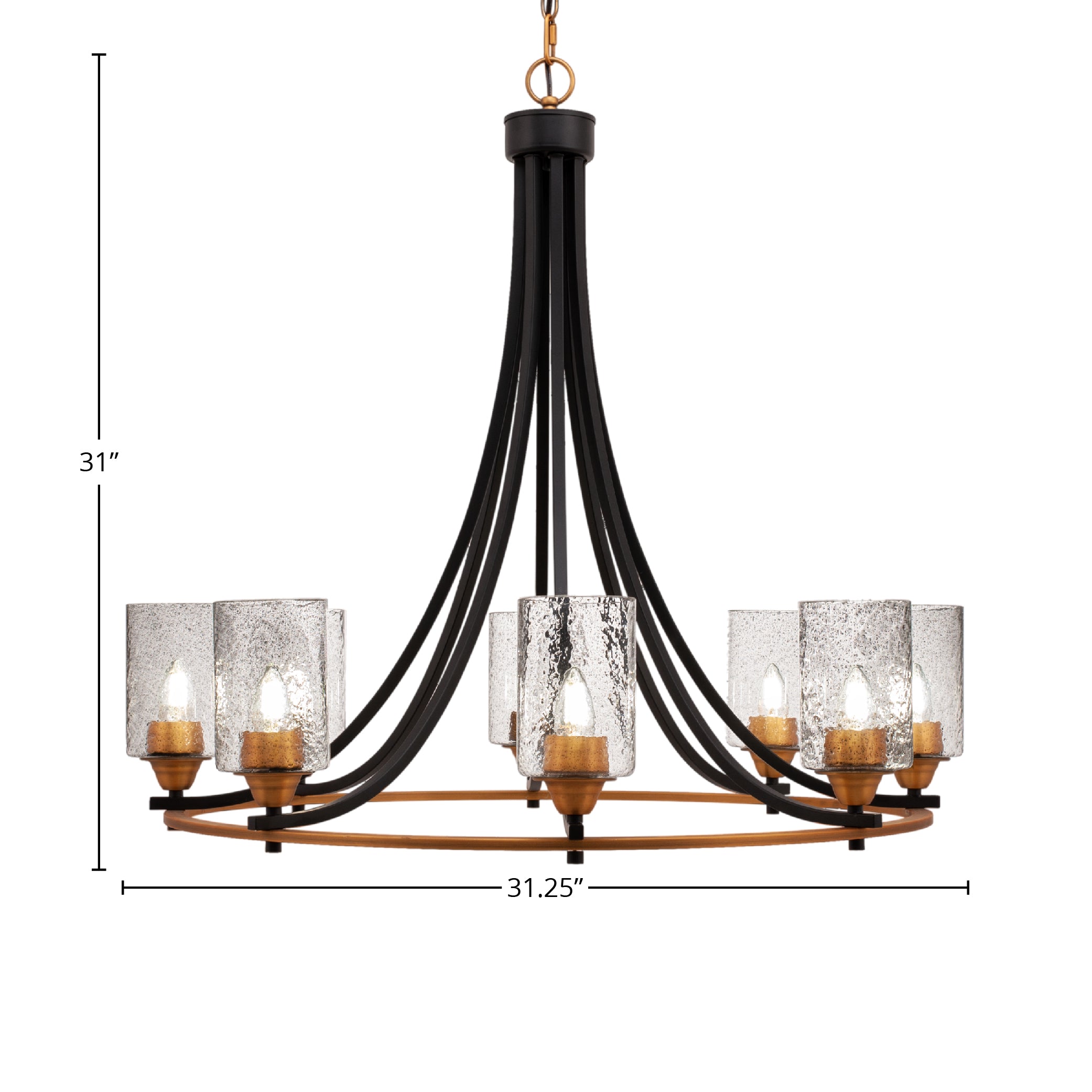 Paramount Eight Light Chandelier in Matte Black & Brass with 4" Smoke Bubble Shade