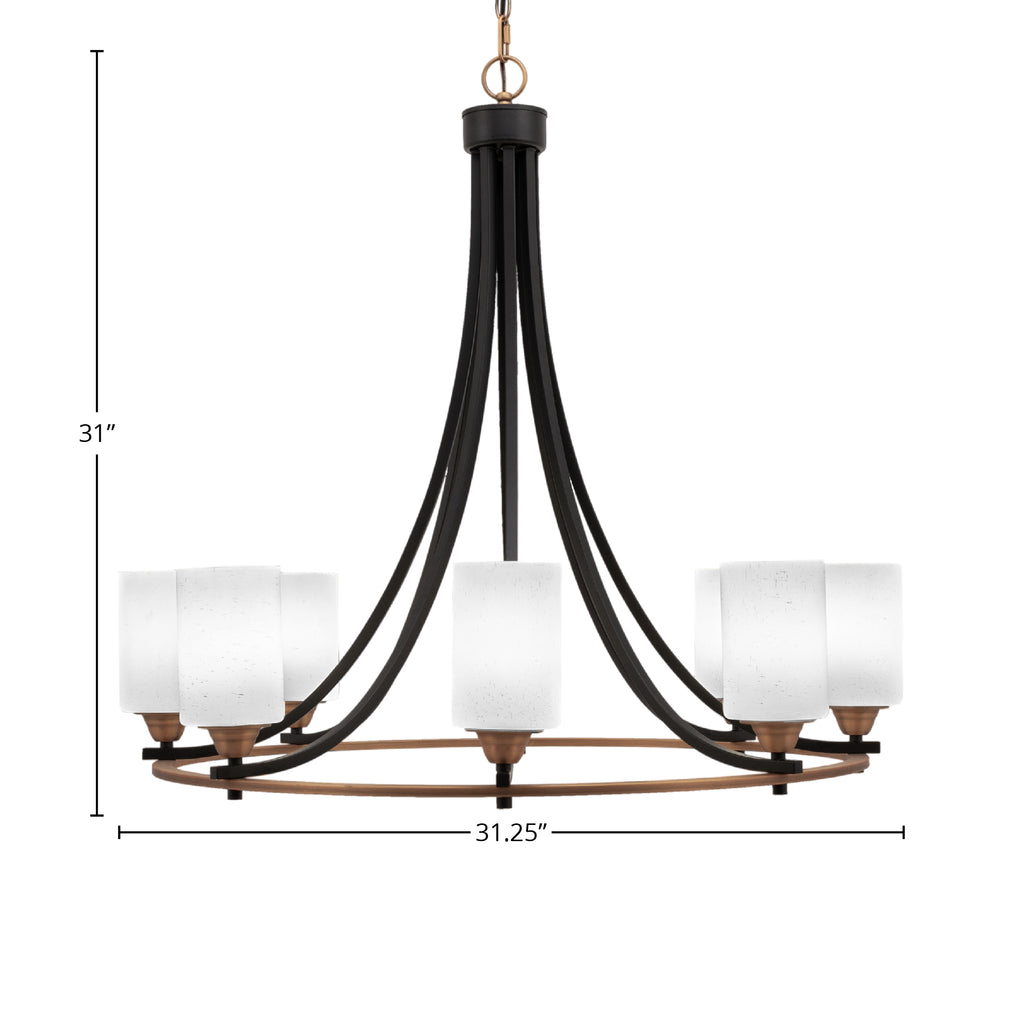 Paramount Eight Light Chandelier in Matte Black & Brass with 4" White Muslin Shade