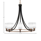 Paramount Eight Light Chandelier in Matte Black & Brass with 4" White Muslin Shade