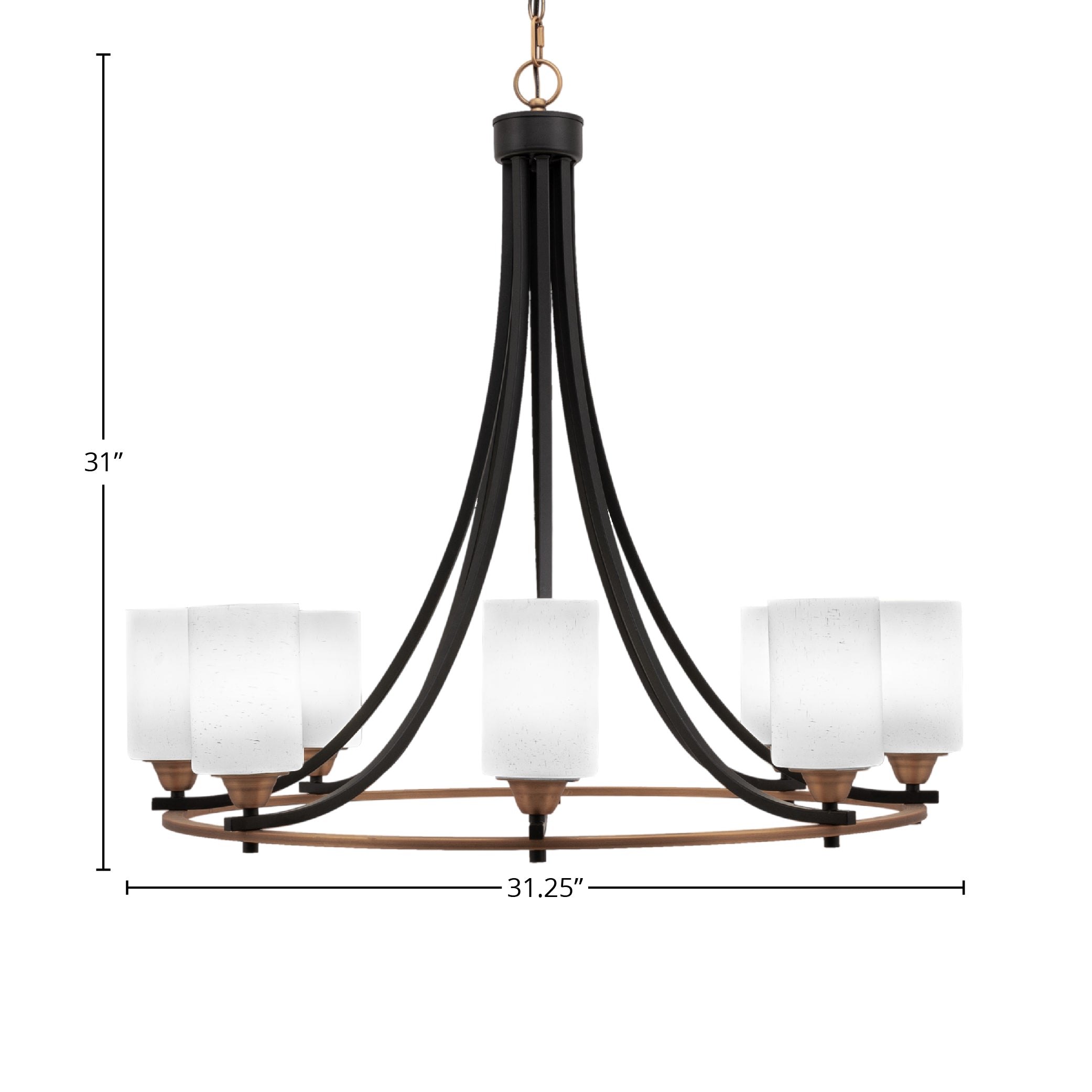Paramount Eight Light Chandelier in Matte Black & Brass with 4" White Muslin Shade