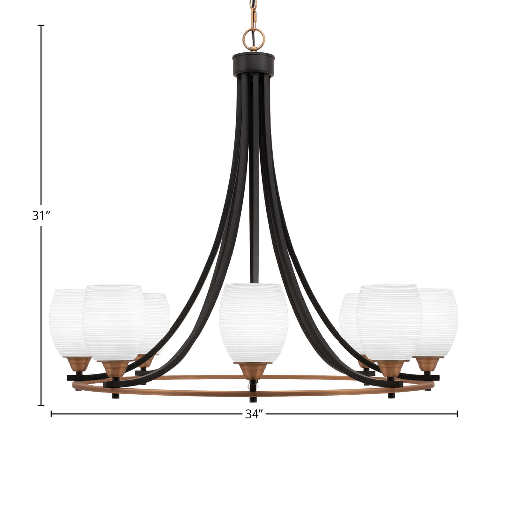 Paramount Eight Light Chandelier in Matte Black & Brass with 5" White Matrix Shade