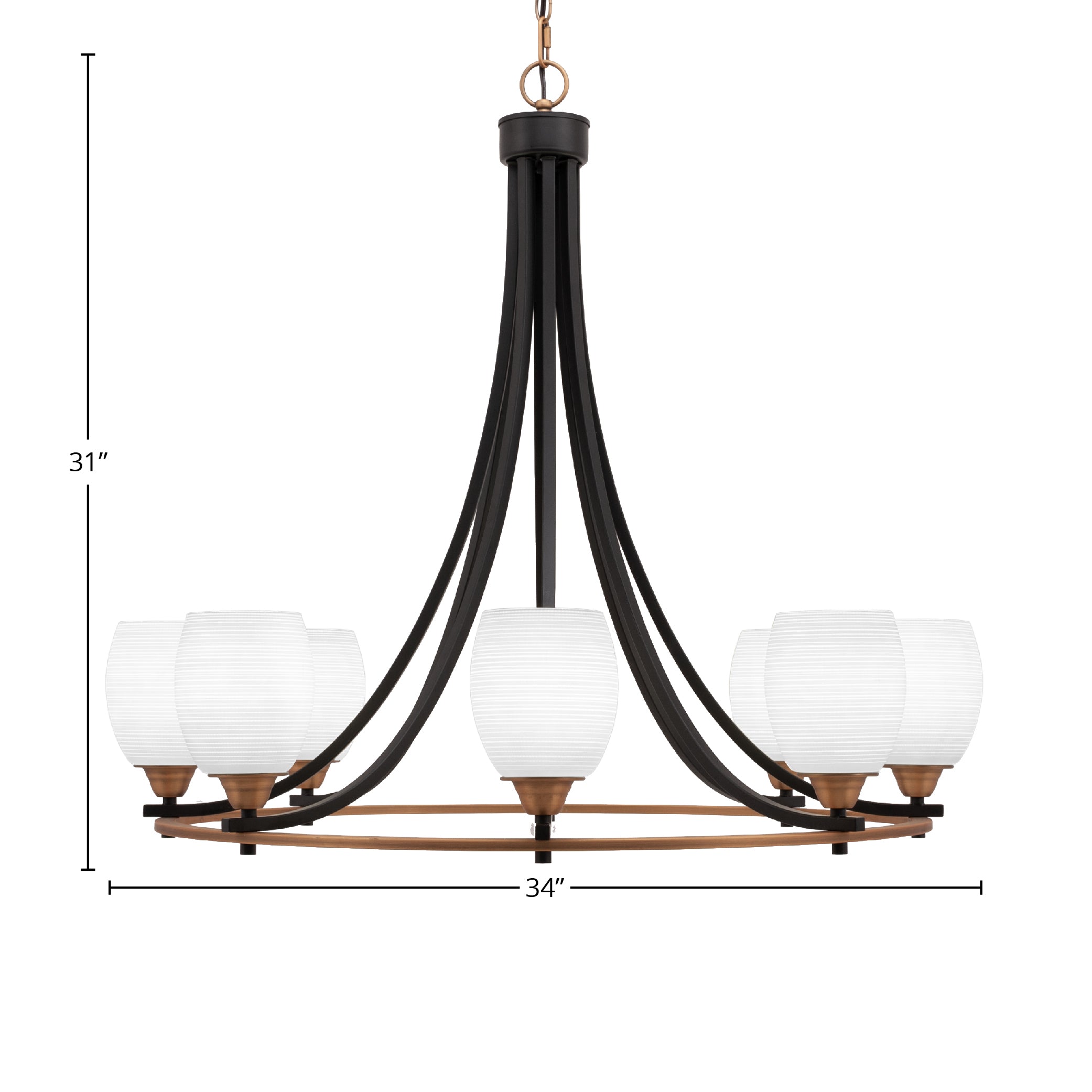 Paramount Eight Light Chandelier in Matte Black & Brass with 5" White Matrix Shade