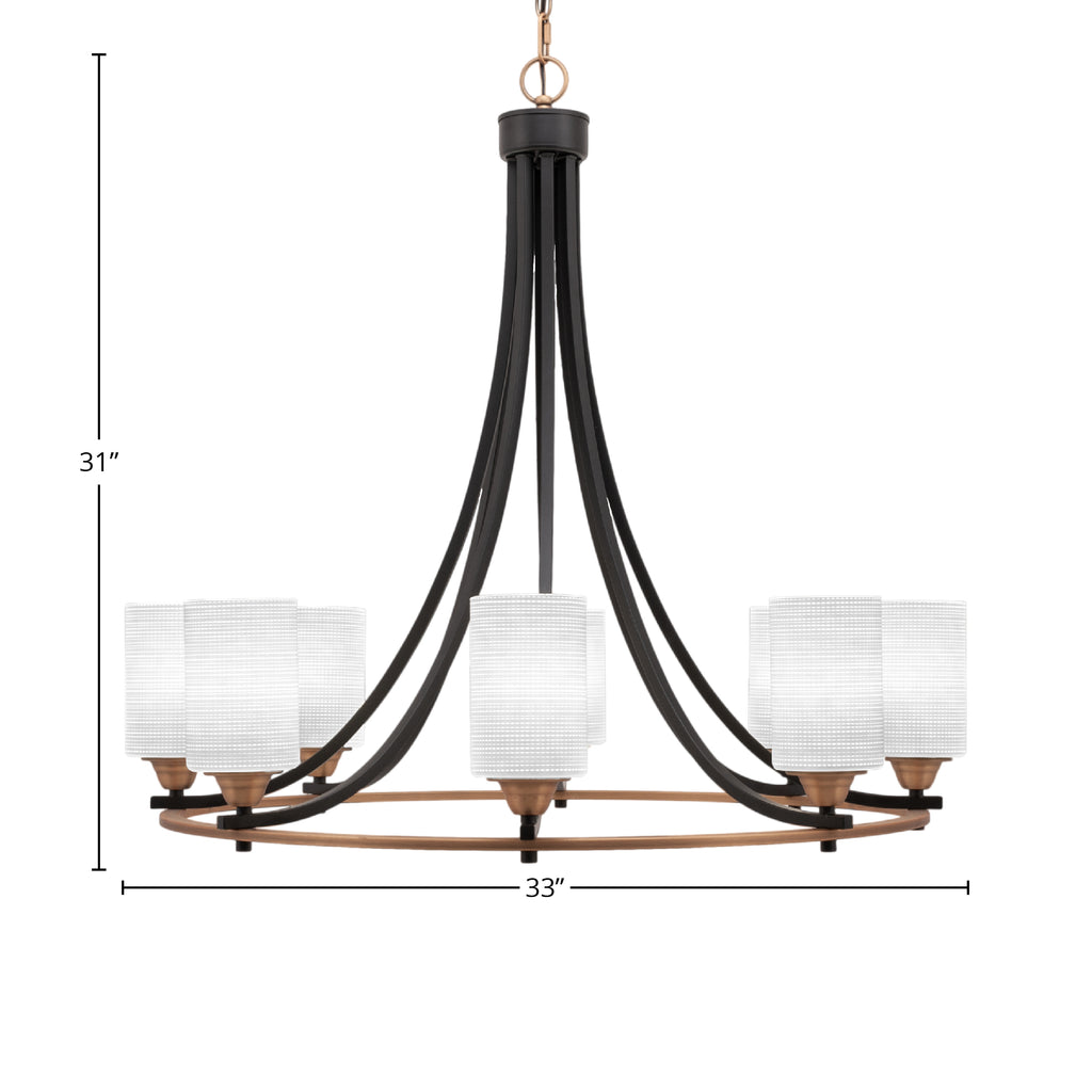 Paramount Eight Light Chandelier in Matte Black & Brass with 4" White Matrix Shade
