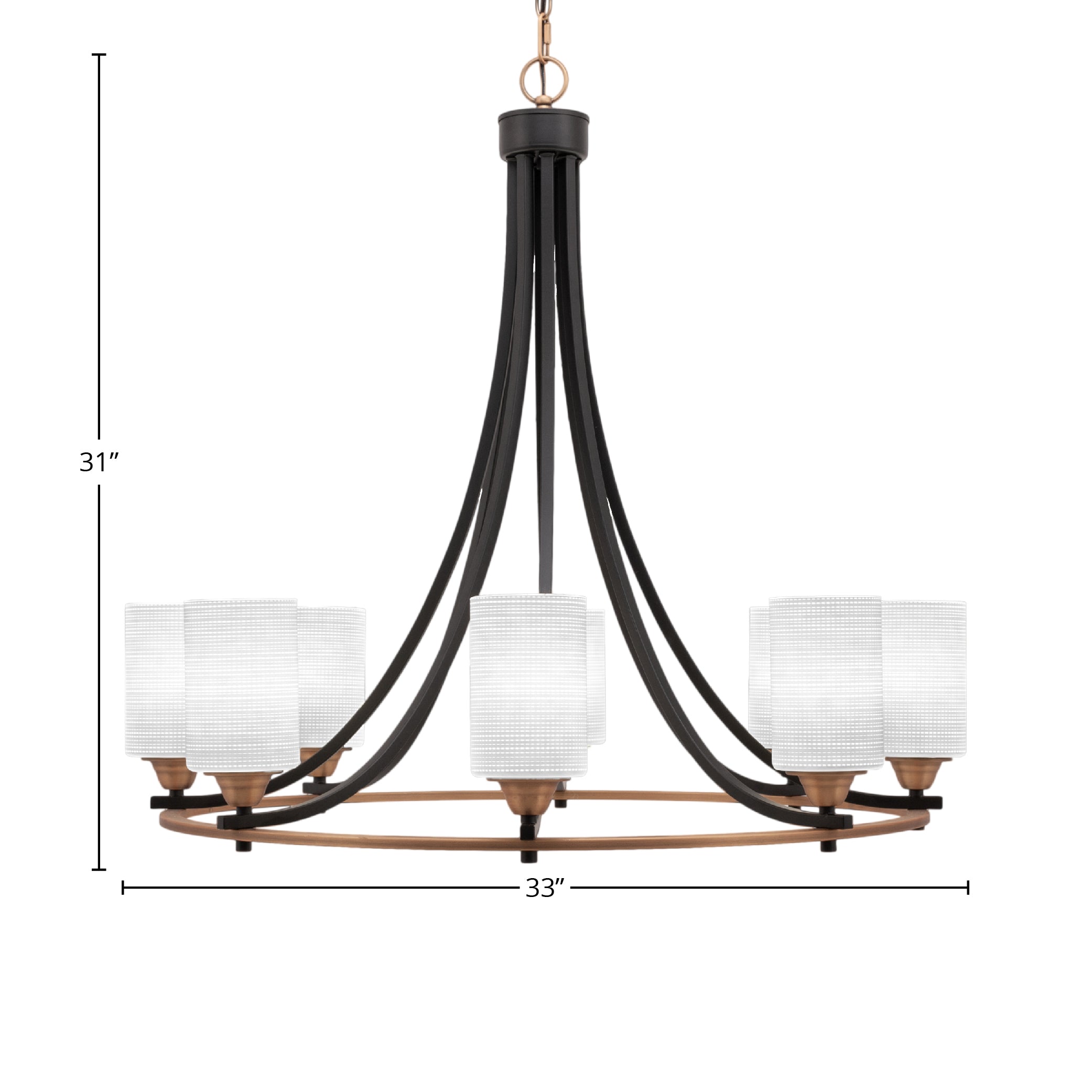 Paramount Eight Light Chandelier in Matte Black & Brass with 4" White Matrix Shade