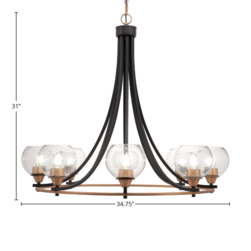 Paramount Eight Light Chandelier in Matte Black & Brass with 5.75" Clear Bubble Shade